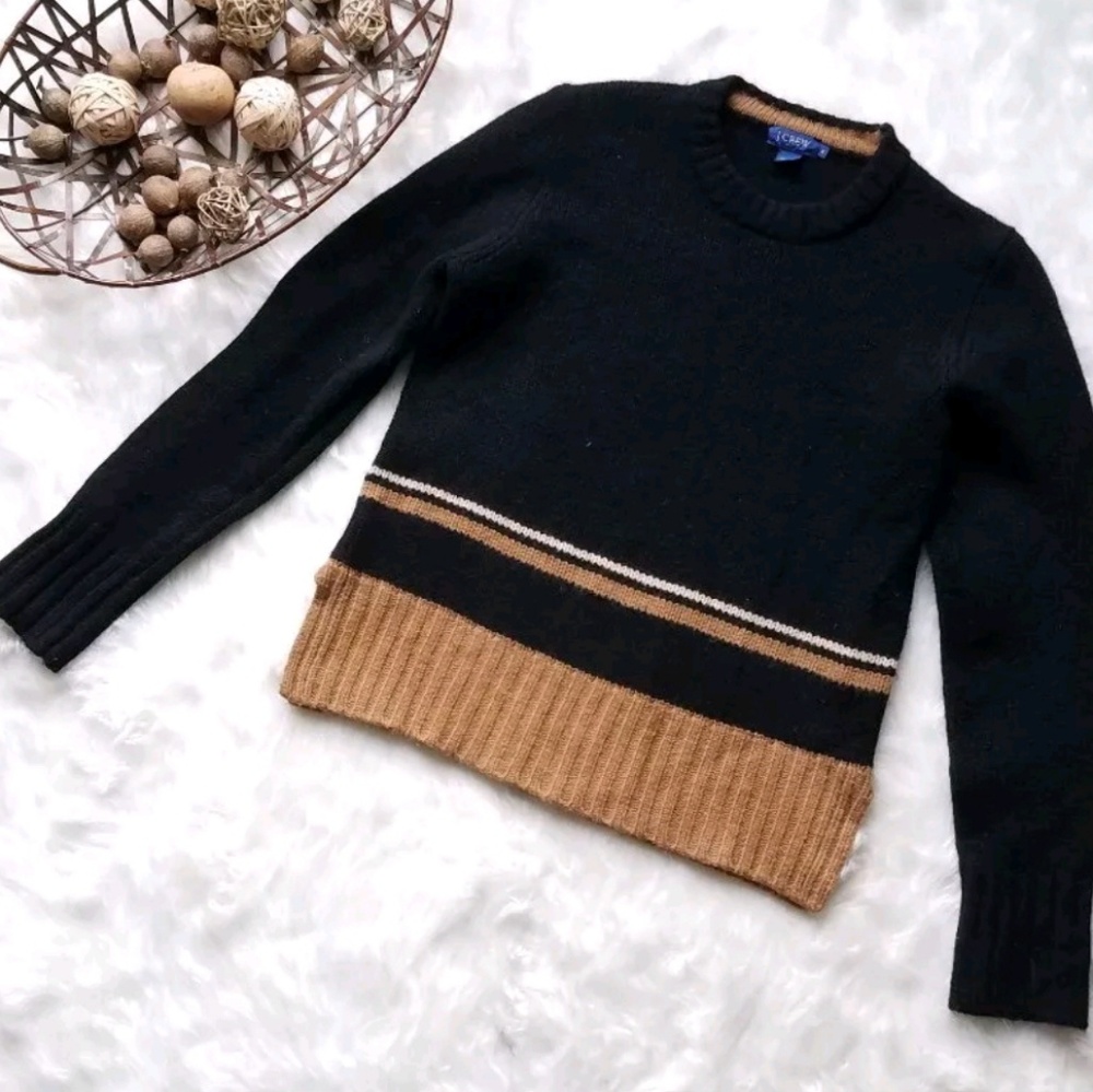 J Crew wool black w brown stripes sweater
